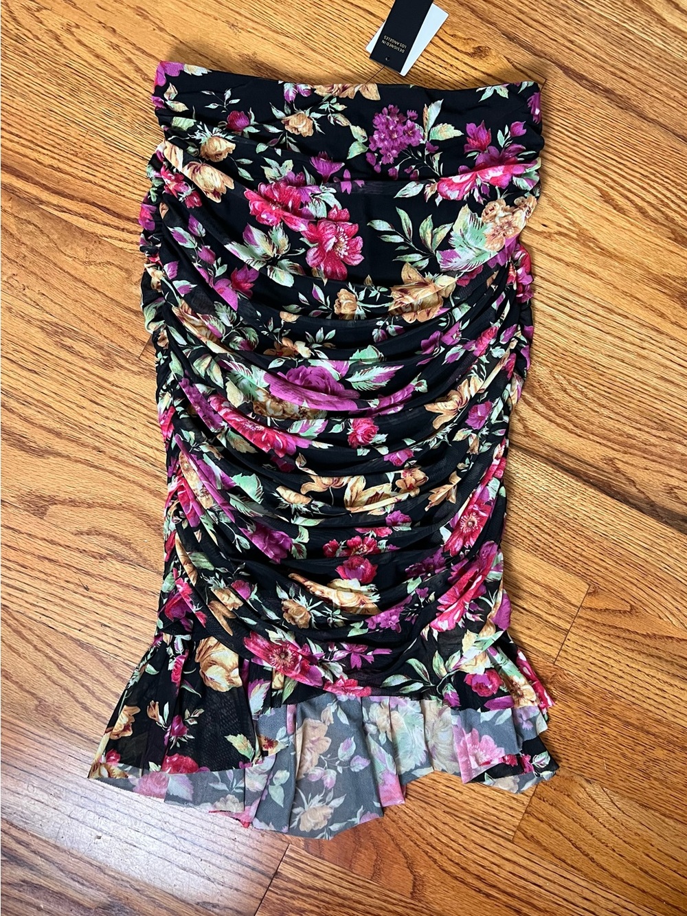 AFRM Black Mini Skirt with Pink & Cream Floral Trim NWT